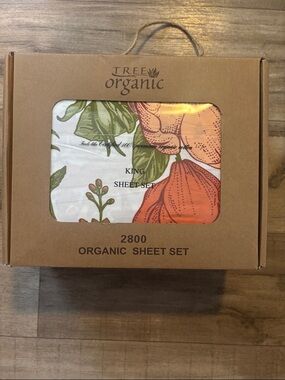 King Sheet Set — White with Orange Floral Print